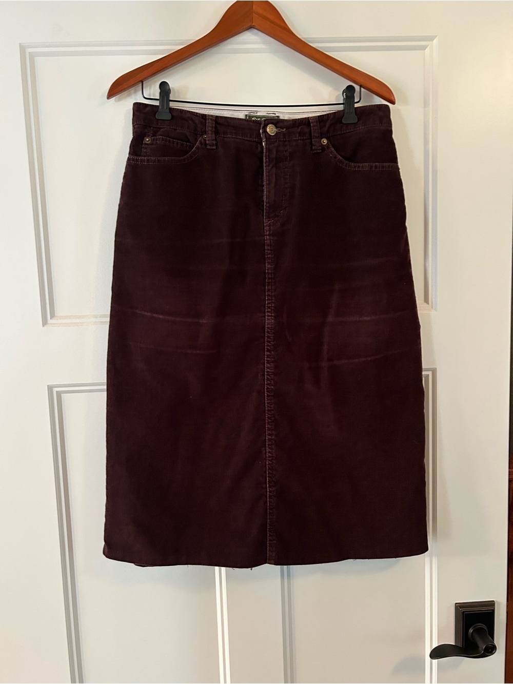 Eddie Bauer Corduroy Midi Skirt in Plum.  Preppy Fall Classic